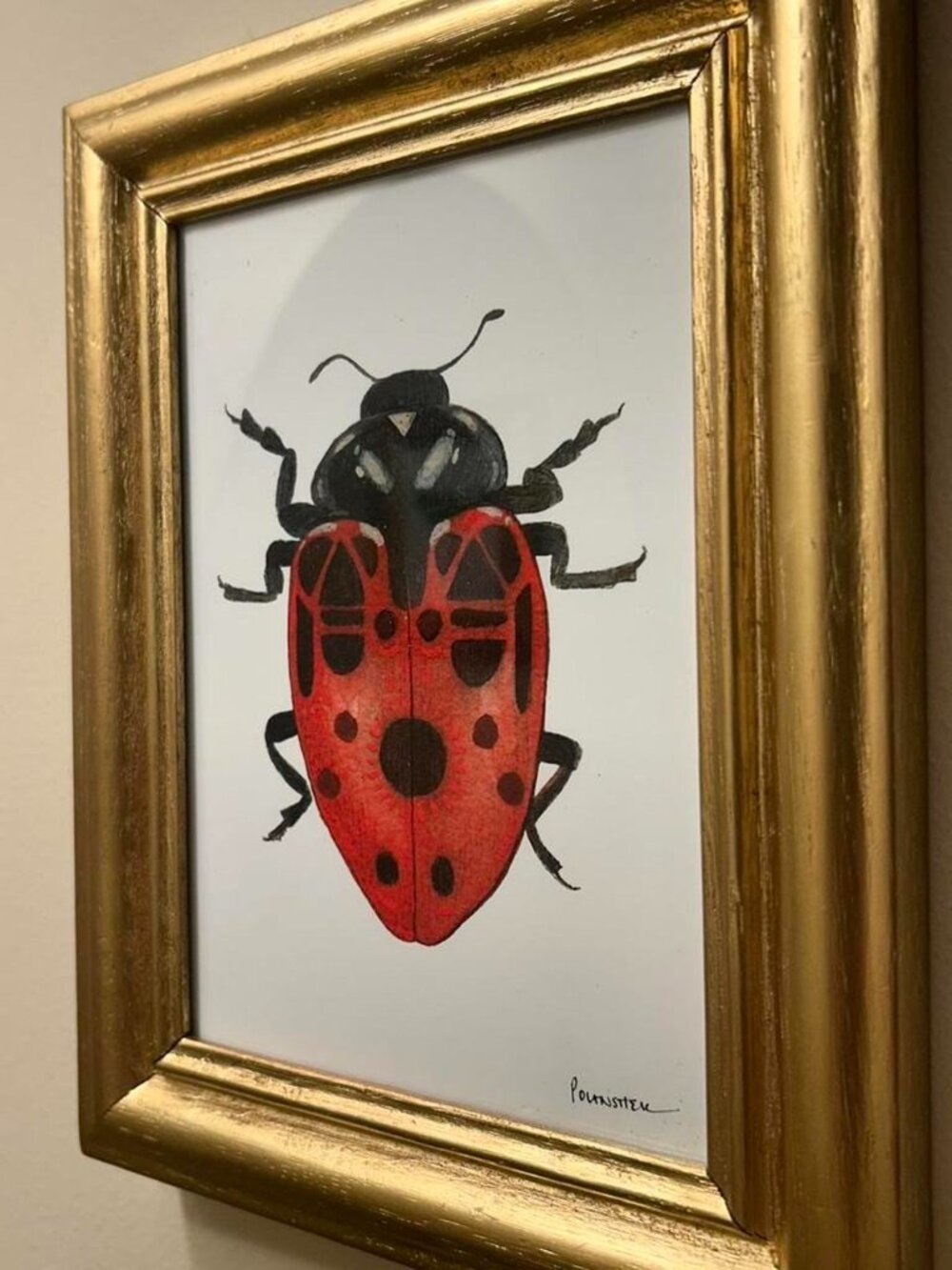 Ladybug Art Print, Gold Glass Wall Picture Frame